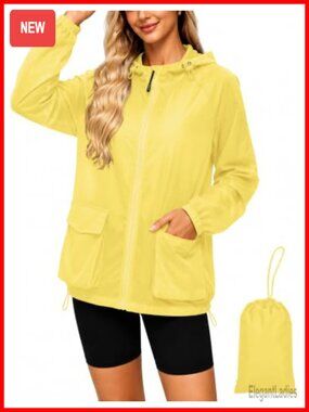 Lightweight Waterproof Windbreaker Packable Hooded Rain Jacket Women
